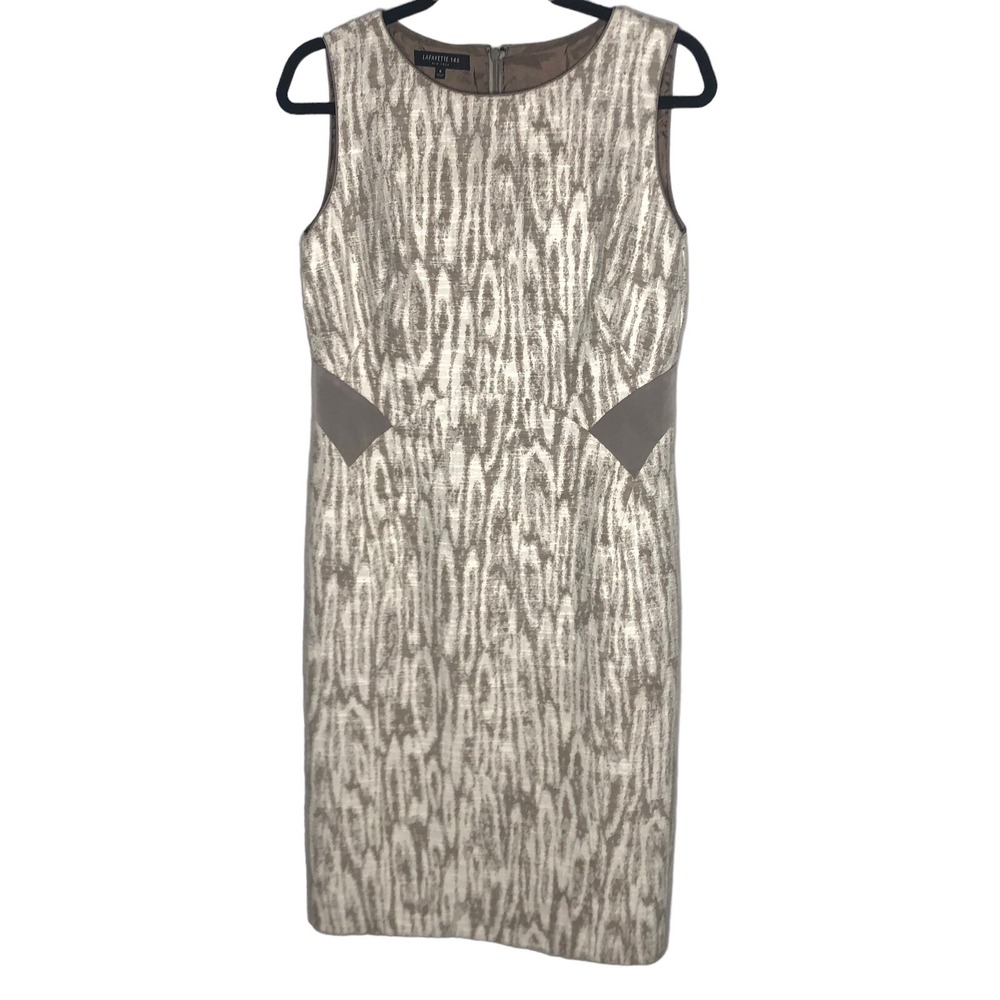 Lafayette 148 New York Long Sleeve Dress in Cream and Brown